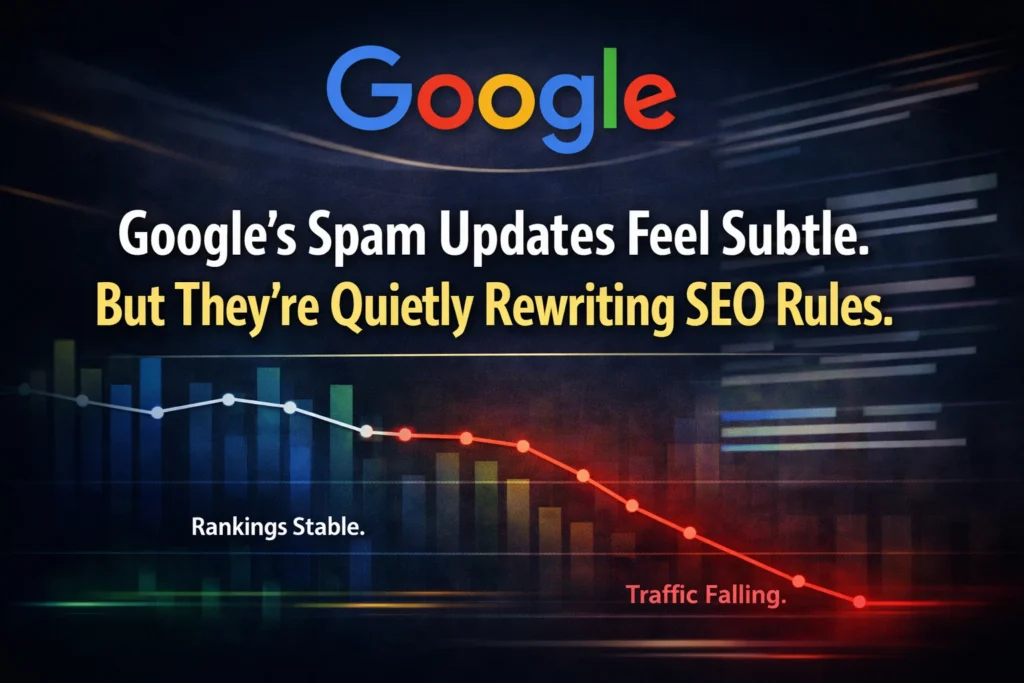 Google spam updates 2026 showing subtle traffic decline without ranking drops