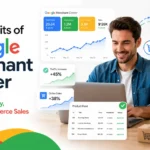 Benefits of Google Merchant Center for ecommerce businesses including Google Shopping visibility, free product listings, and product feed optimization